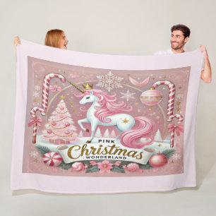 Rosa Weihnachts-Wunderland-Einhorn Fleecedecke