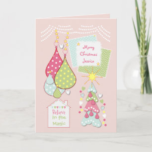 Rosa Weihnachtsbaum aus unserem Haus Feiertagskarte