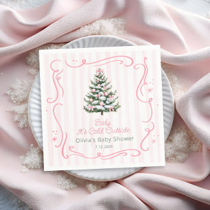 Rosa Weihnachtsbaum-Baby-Party im Winter Serviette