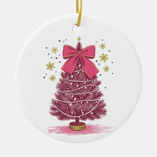 Rosa Weihnachtsbaum Coquette Bow Xmas Urlaub Keramik Ornament (Vorne)