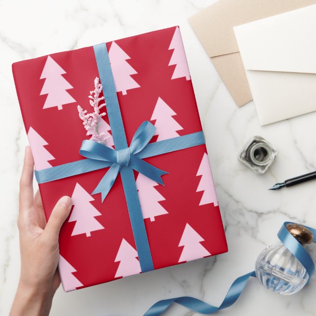 Rosa Weihnachtsbaum Dunkelrot Geschenkpapier (Schenken)