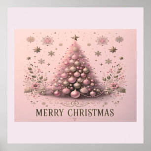 Rosa Weihnachtsbaum Frohe Weihnachten  Poster