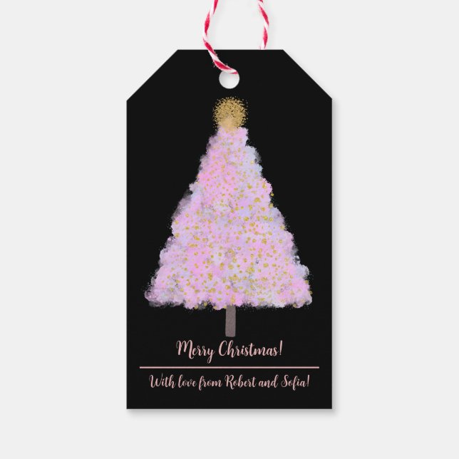 Rosa Weihnachtsbaum Geschenkanhänger (Rückseite)