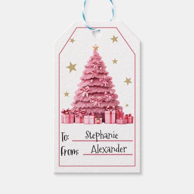 Rosa Weihnachtsbaum Geschenkanhänger (Vorderseite)