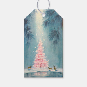 Rosa Weihnachtsbaum & Hirsch Geschenkanhänger