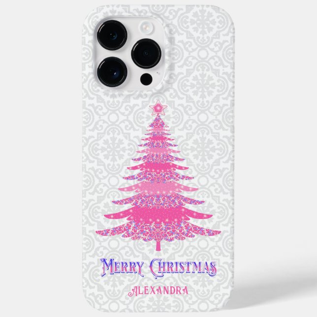 Rosa Weihnachtsbaum Individuelle Name Sparkle Case-Mate iPhone 14 Pro Max Hülle (Rückseite)