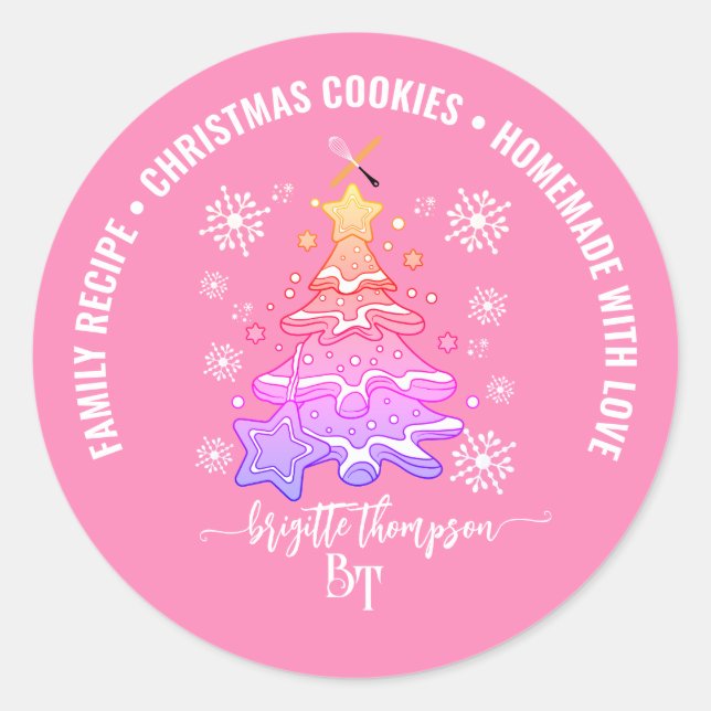 Rosa Weihnachtsbaum Keks Backen Crew Schneeflocke Runder Aufkleber (Vorderseite)