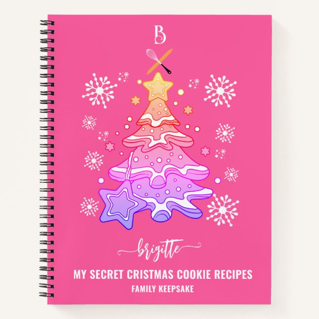 Rosa Weihnachtsbaum Keks Backen Crew Schneeflocken Notizbuch (Vorderseite)