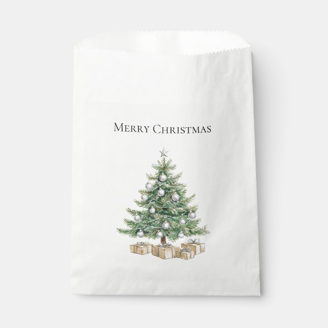 Rosa Weihnachtsbaum mit Ornamenten Geschenktütchen (Vorderseite)