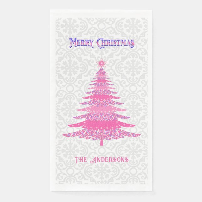 Rosa Weihnachtsbaum Name Custom Elegant Einzigarti Serviette (Vorderseite)