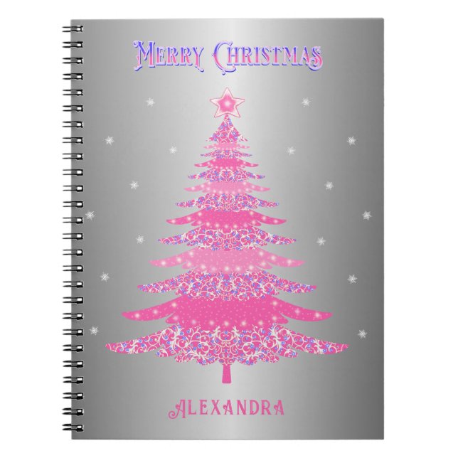 Rosa Weihnachtsbaum Name Custom Silver Foil Notizblock (Vorderseite)