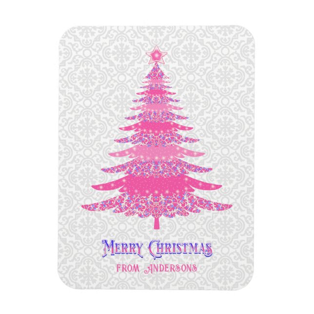 Rosa Weihnachtsbaum Name Custom Sparkle Magnet (Vertikal)