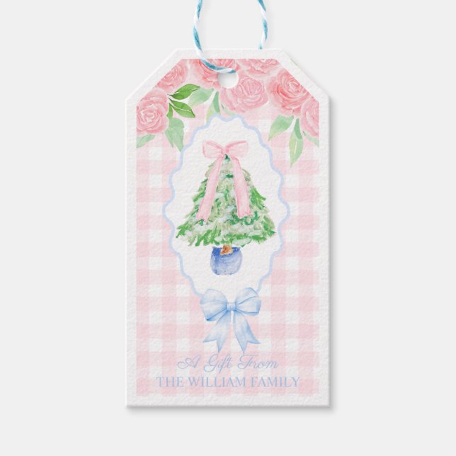 Rosa Weihnachtsbaum Personalisiert Geschenkanhänger (Vorderseite)