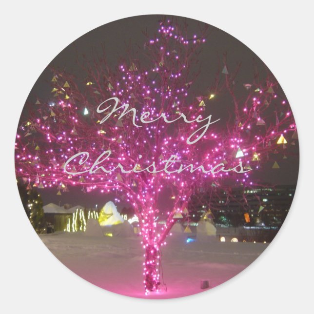 Rosa Weihnachtsbaum Runder Aufkleber (Vorderseite)