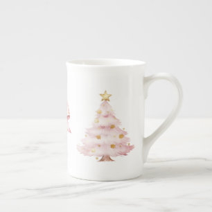 Rosa Weihnachtsbaum-Schleife Prozellantasse