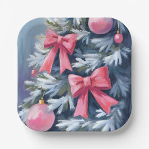 Rosa Weihnachtsbaum   Schleifen Ornamente Wasserfa Pappteller