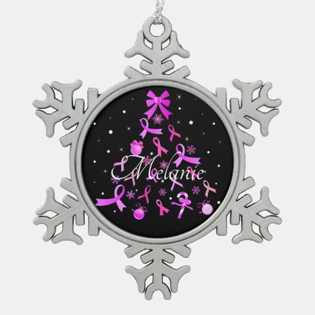 Rosa Weihnachtsbaum Schneeflocken Zinn-Ornament (Vorderseite)