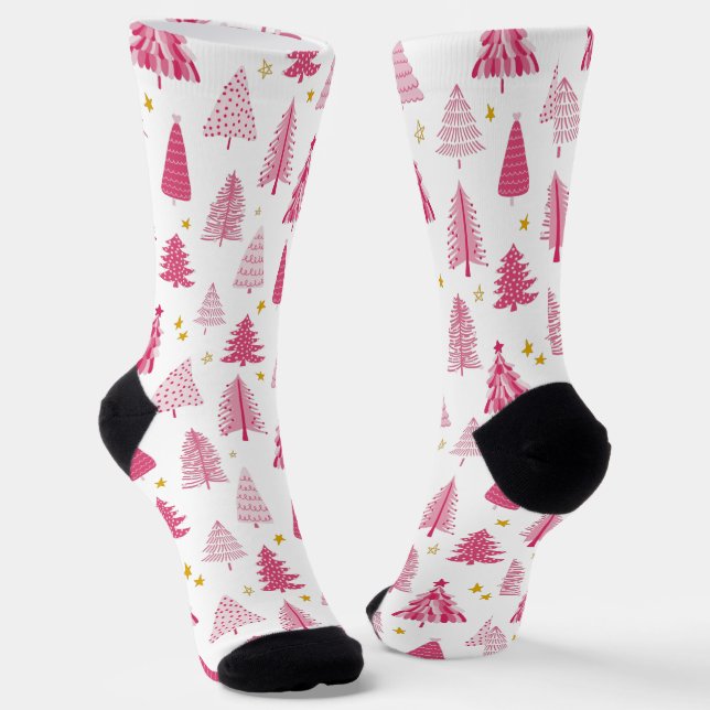Rosa Weihnachtsbaum Socken (Gewinkelt)