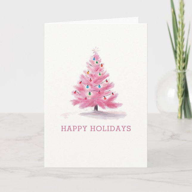 Rosa Weihnachtsbaum Spaß Lässig Feiertagskarte (Vorderseite)