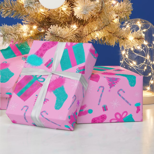 Rosa Weihnachtsbaum Strumpf Bonbons Geschenke Geschenkpapier (Feiertage)