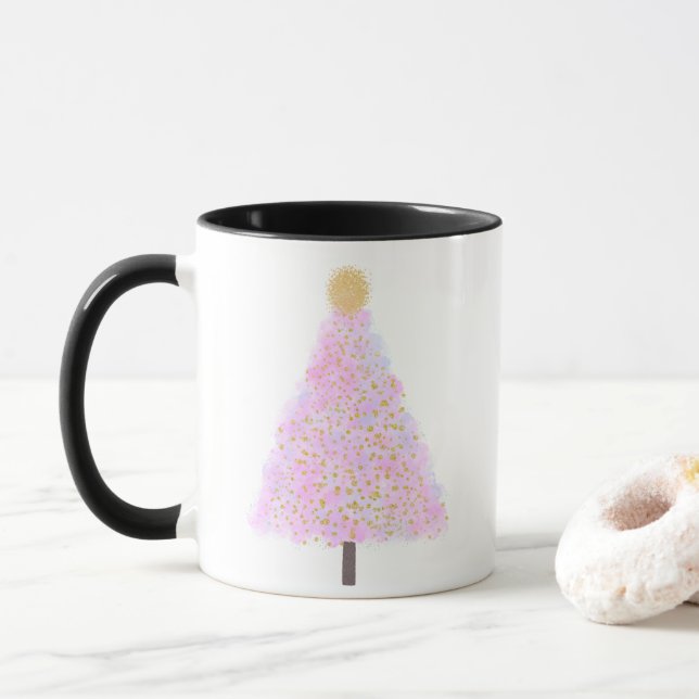 Rosa Weihnachtsbaum Tasse (Mit Donut)
