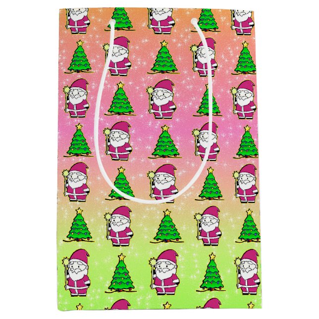 Rosa Weihnachtsbaum und Christbaum Mittlere Geschenktüte (Vorderseite)