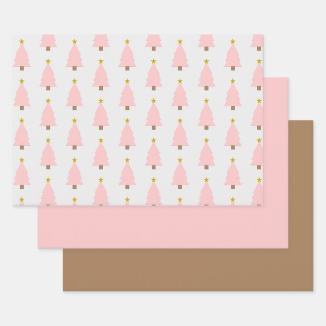 Rosa Weihnachtsbaum und Golden Star, Pink 'n Brown Geschenkpapier Set (Set)