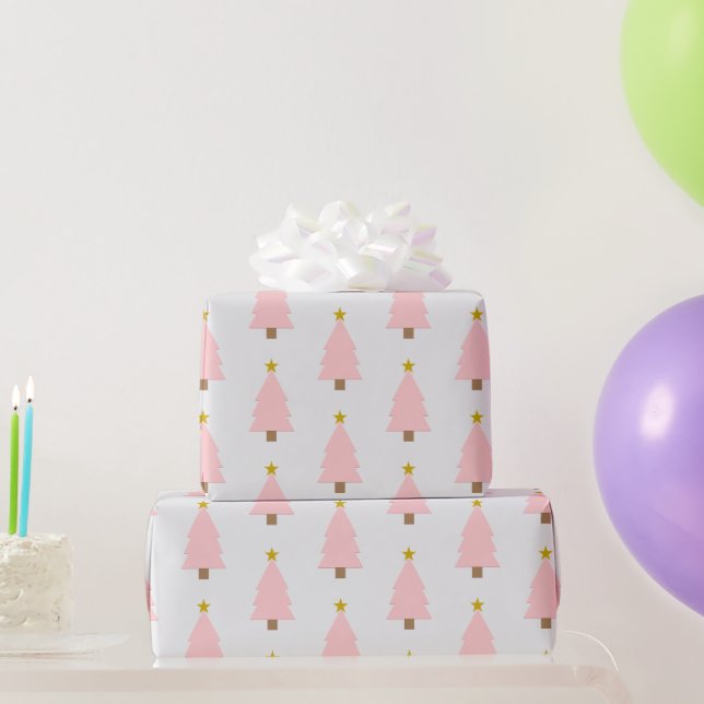 Rosa Weihnachtsbaum und Goldener Stern, großes Mot Geschenkpapier (Partygeschenke)