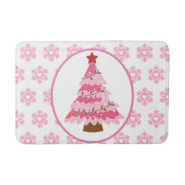 Rosa Weihnachtsbaum und Schneeflocken Badematte