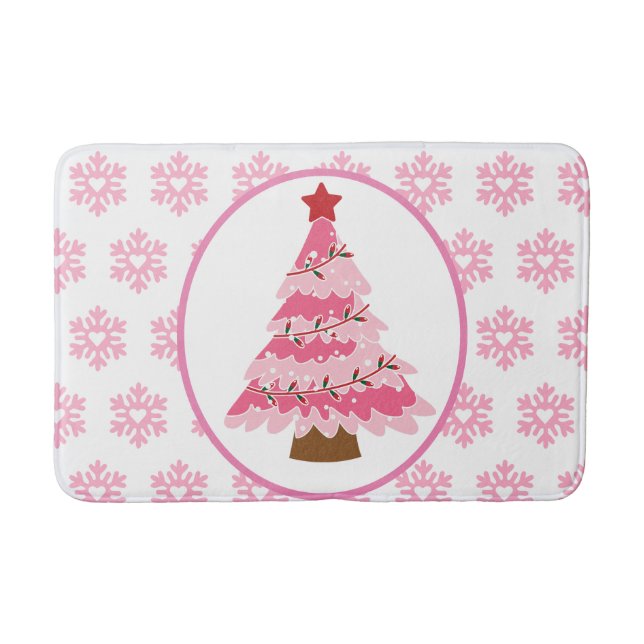 Rosa Weihnachtsbaum und Schneeflocken Badematte (Vorderseite)