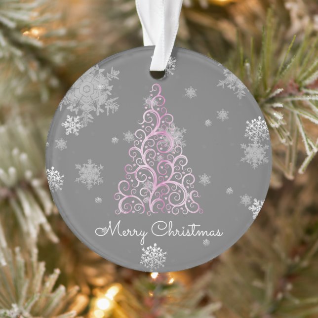 Rosa Weihnachtsbaum und Schneeflocken Ornament (Baum)
