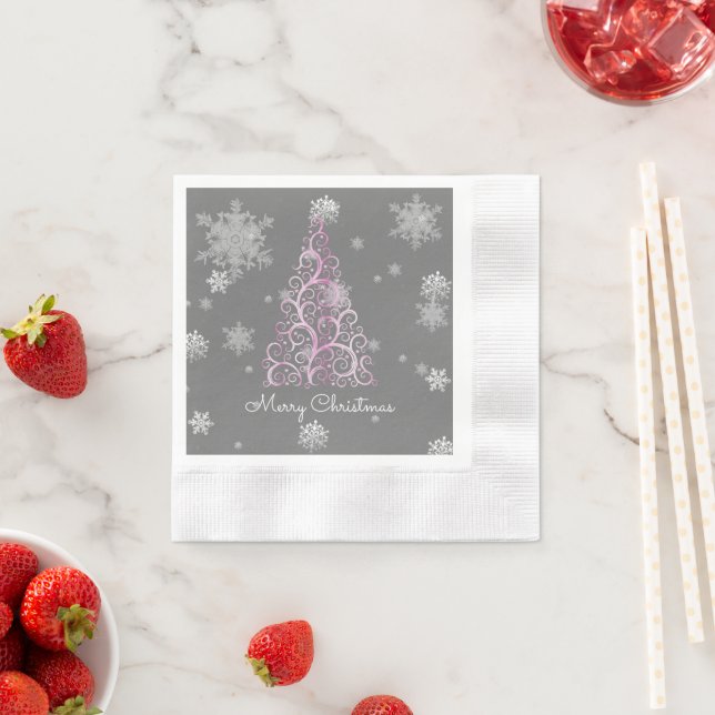 Rosa Weihnachtsbaum und Schneeflocken Papier Napki Serviette (Beispiel)