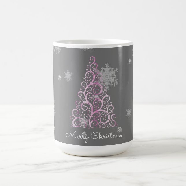 Rosa Weihnachtsbaum und Schneeflocken Tasse (Mittel)