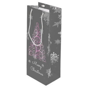 Rosa Weihnachtsbaum und Schneeflocken Weinbeutel Geschenktüte Für Weinflaschen