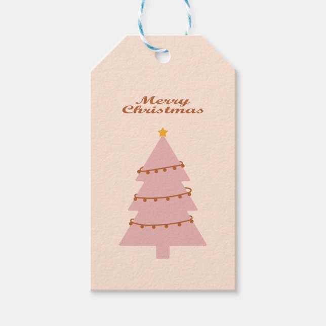 Rosa Weihnachtsbaum zum Weihnachtsfeiern Geschenkanhänger (Vorderseite)