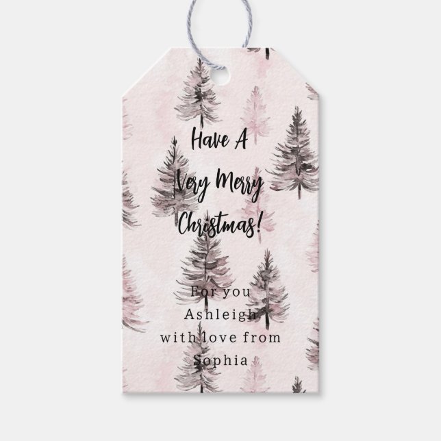 Rosa Weihnachtsbäume Geschenkanhänger (Vorderseite)
