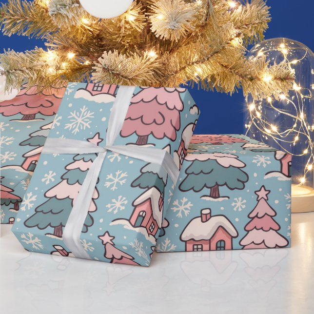 Rosa Weihnachtsbäume  Geschenkpapier (Feiertage)