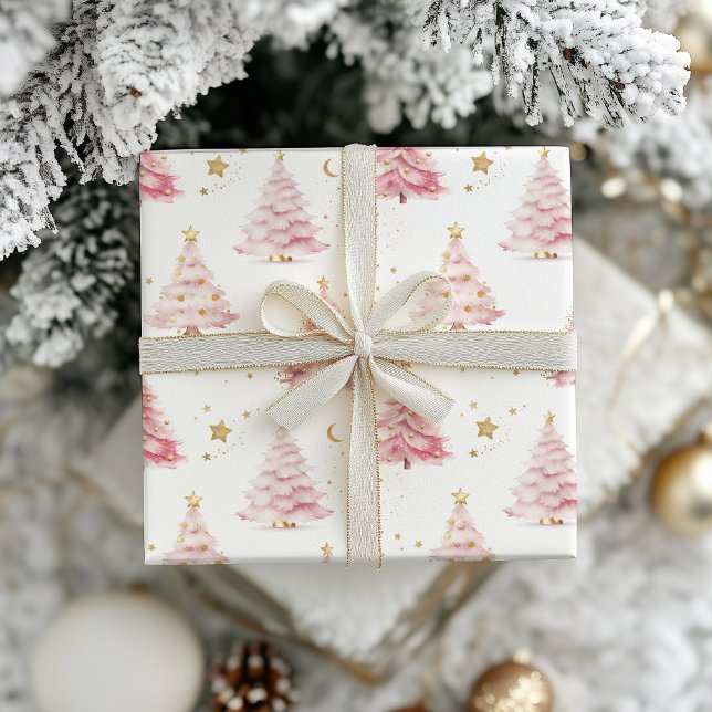 Rosa Weihnachtsbäume Geschenkpapier (Pink Christmas Trees Gift Wrap Paper )
