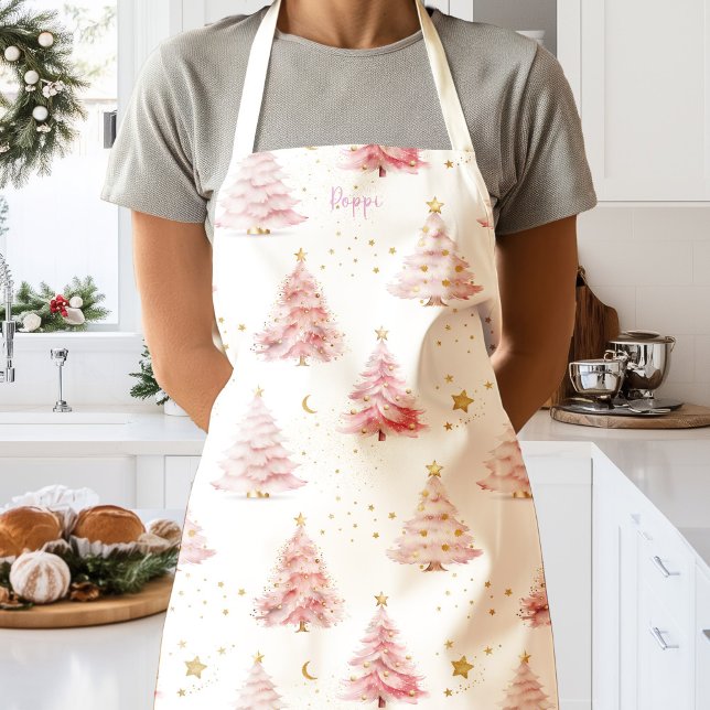 Rosa Weihnachtsbäume Personalisiert Schürze (Pink Christmas tree personalised holiday apron)