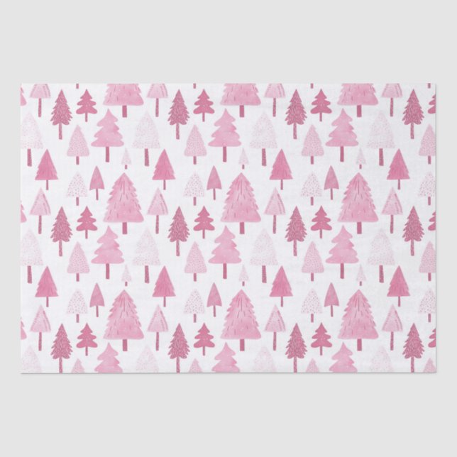 Rosa Weihnachtsbäume Spaß Moderner Urlaub Seidenpapier (Vorderseite)