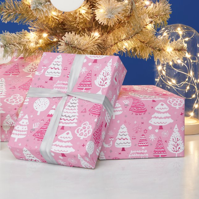 Rosa Weihnachtsbaumgeschenkpapier Geschenkpapier (Feiertage)