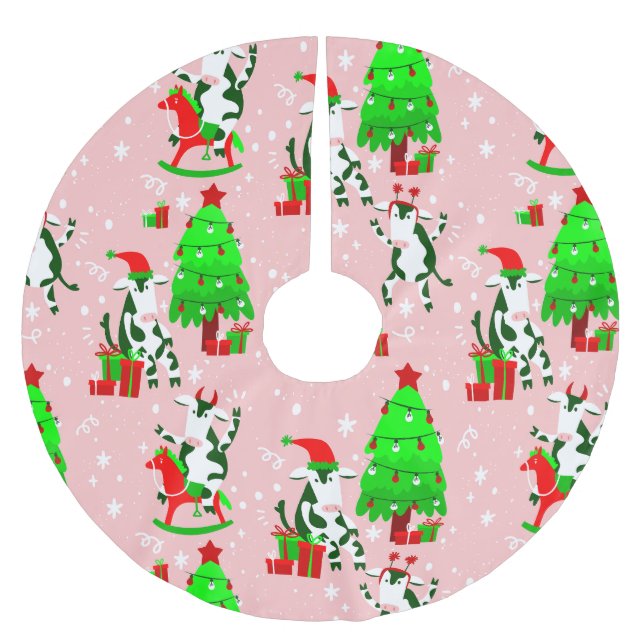 Rosa Weihnachtsbaumkuh Polyester Weihnachtsbaumdecke (Vorderseite)