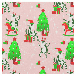 Rosa Weihnachtsbaumkuh Stoff
