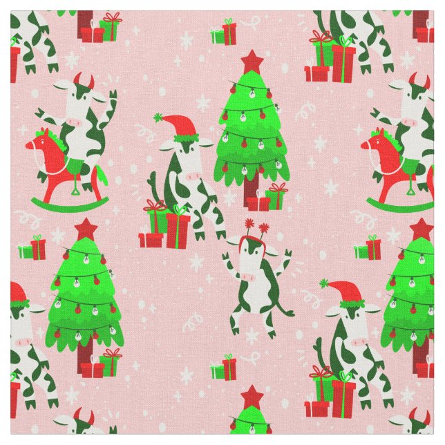 Rosa Weihnachtsbaumkuh Stoff (Nahaufnahme)