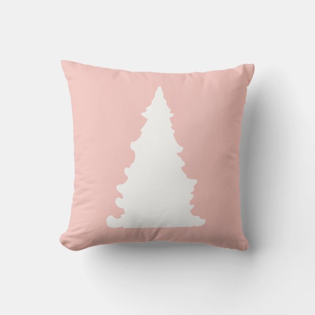 Rosa Weihnachtsbaumminimalistische Silhouette Kissen (Vorderseite)