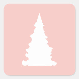 Rosa Weihnachtsbaumminimalistische Silhouette Quadratischer Aufkleber