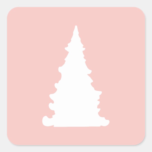 Rosa Weihnachtsbaumminimalistische Silhouette Quadratischer Aufkleber (Vorderseite)