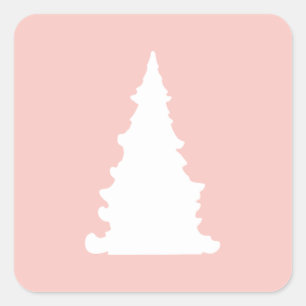Rosa Weihnachtsbaumminimalistische Silhouette Quadratischer Aufkleber