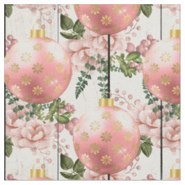 Rosa Weihnachtsbaumschmuck und Blume auf Holz Stoff