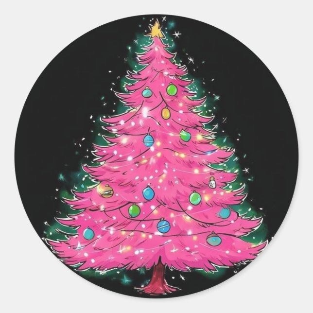 Rosa Weihnachtsbaumsticker, Weihnachtssticker Runder Aufkleber (Vorderseite)